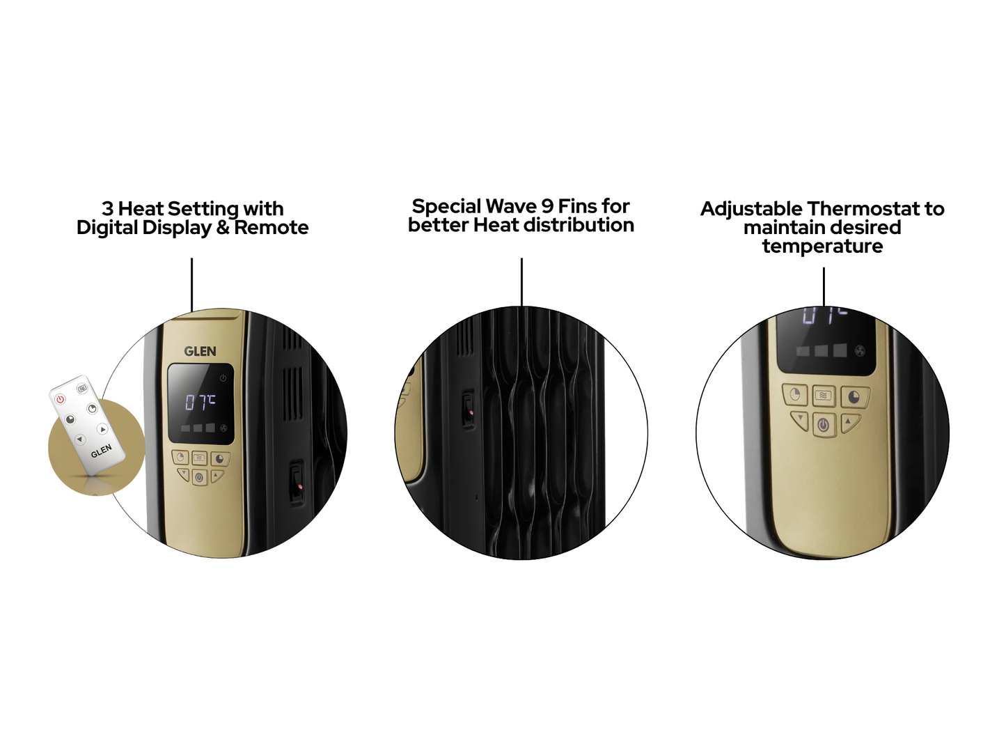 ग्लेन इलेक्ट्रिक ऑयल फिल्ड रेडिएटर | 9/11/13 फिन - HA7013DOR | डिजिटल रूम हीटर