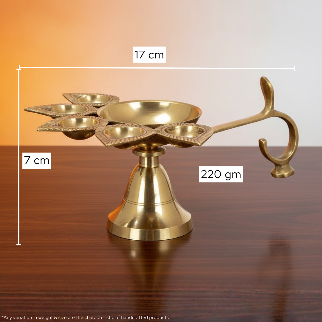 Brass Panch Aarti | 5-Face Diya for Home Puja & Gifting | 220 gm