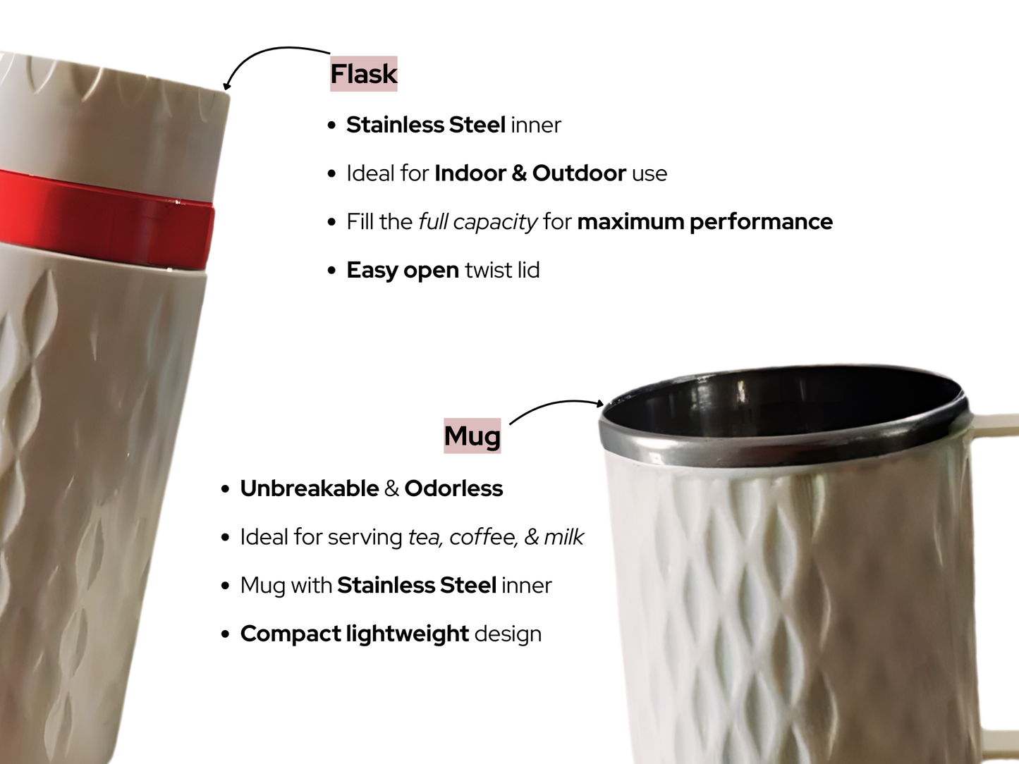 सेलो पुरो सिप कॉफी सेट 3 पीस इंसुलेटेड टफ फ्लास्क और मग