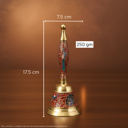 Brass Puja Bell  | Hand-held Ghanti for Home Mandir | 17.5 cm × 7.5 cm, 250 gm