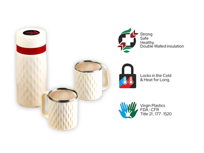 सेलो पुरो सिप कॉफी सेट 3 पीस इंसुलेटेड टफ फ्लास्क और मग