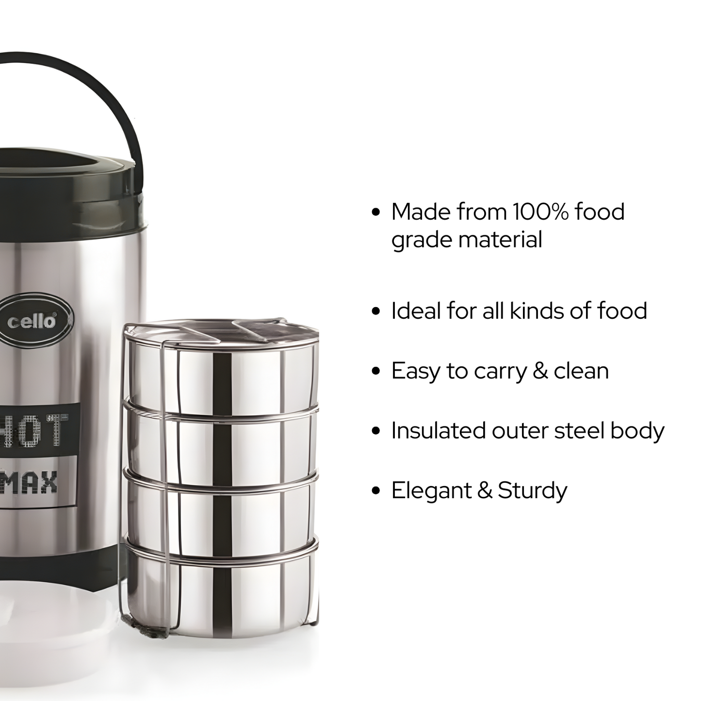 Cello Hot Max 1600ml Stainless Steel Lunch Box with 4 Containers