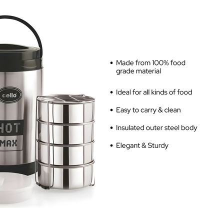 Cello Hot Max 1600ml Stainless Steel Lunch Box with 4 Containers