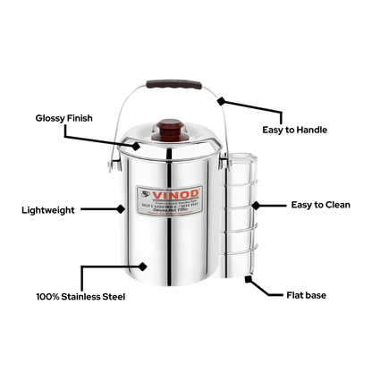 Stainless Steel Deluxe Hot Tiffin – 5 Compartment | Leakproof & Durable Lunch Box Keeps Food Hot | Strong and Tough Material