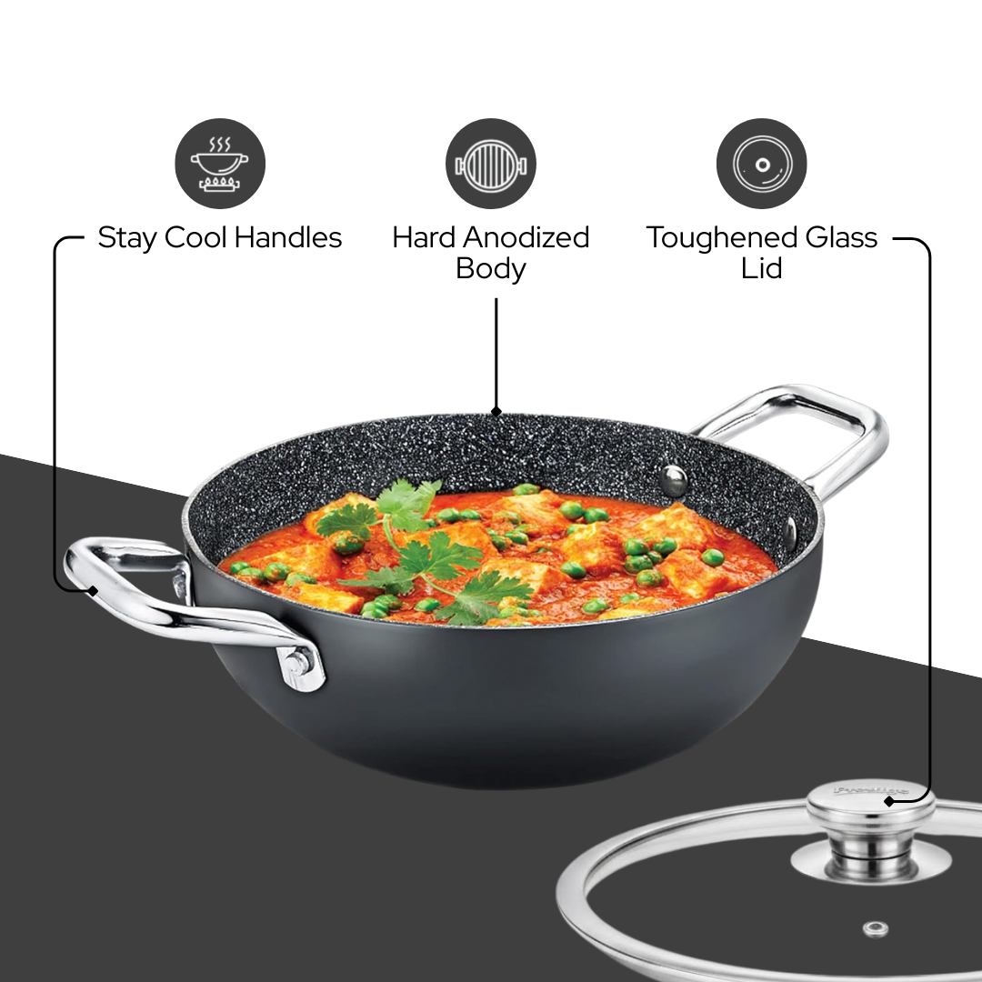 ड्यूरास्टोन नॉन-स्टिक कढ़ाई | कांच के ढक्कन के साथ, 28 सेमी | गैस और इंडक्शन पर उपयोग | 4.23 लीटर