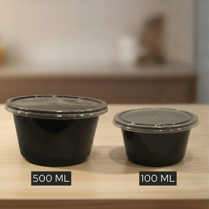 Round Black Plastic Food Container with Clear Lid 500ml | Airtight BPA-Free | Microwave Safe