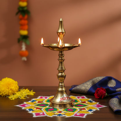 Pure Brass Kerala Panch Jyoti Diya | 7.1 Inch Length | 3 Inch Width | 140 GM | for Home Temple & Puja