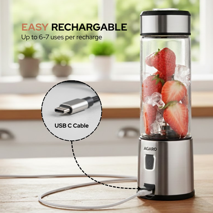 AGARO Portable Blender 450ml | Rechargeable Smoothie & Juice Maker | 3000mAh | 126W