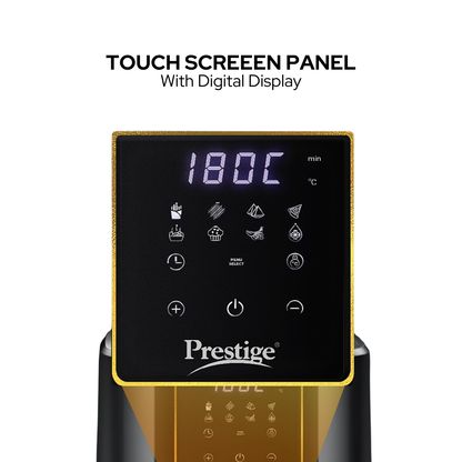 प्रेस्टीज डिजिटल एयर फ्रायर | 1200 वॉट | टच स्क्रीन पैनल | चुनने के लिए 8 मेनू | 80% कम तेल की खपत