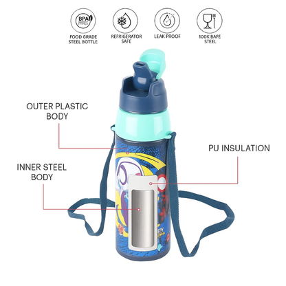 Cello Kidzbee 520ml | Web Warriors Kids Water Bottle | 3D Touch & Feel Design School & Picnic Bottle