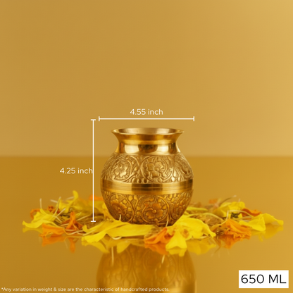 Embossed Pital Kalash | Pure Brass Puja Kalash for Hindu Rituals & Temple Use | 650ml