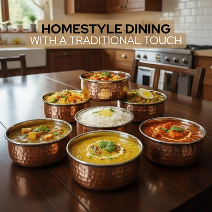 Copper Katori | Durable Indian Dining & Serving Bowls | Set 6 pcs |  810 gm | 135 gm Each