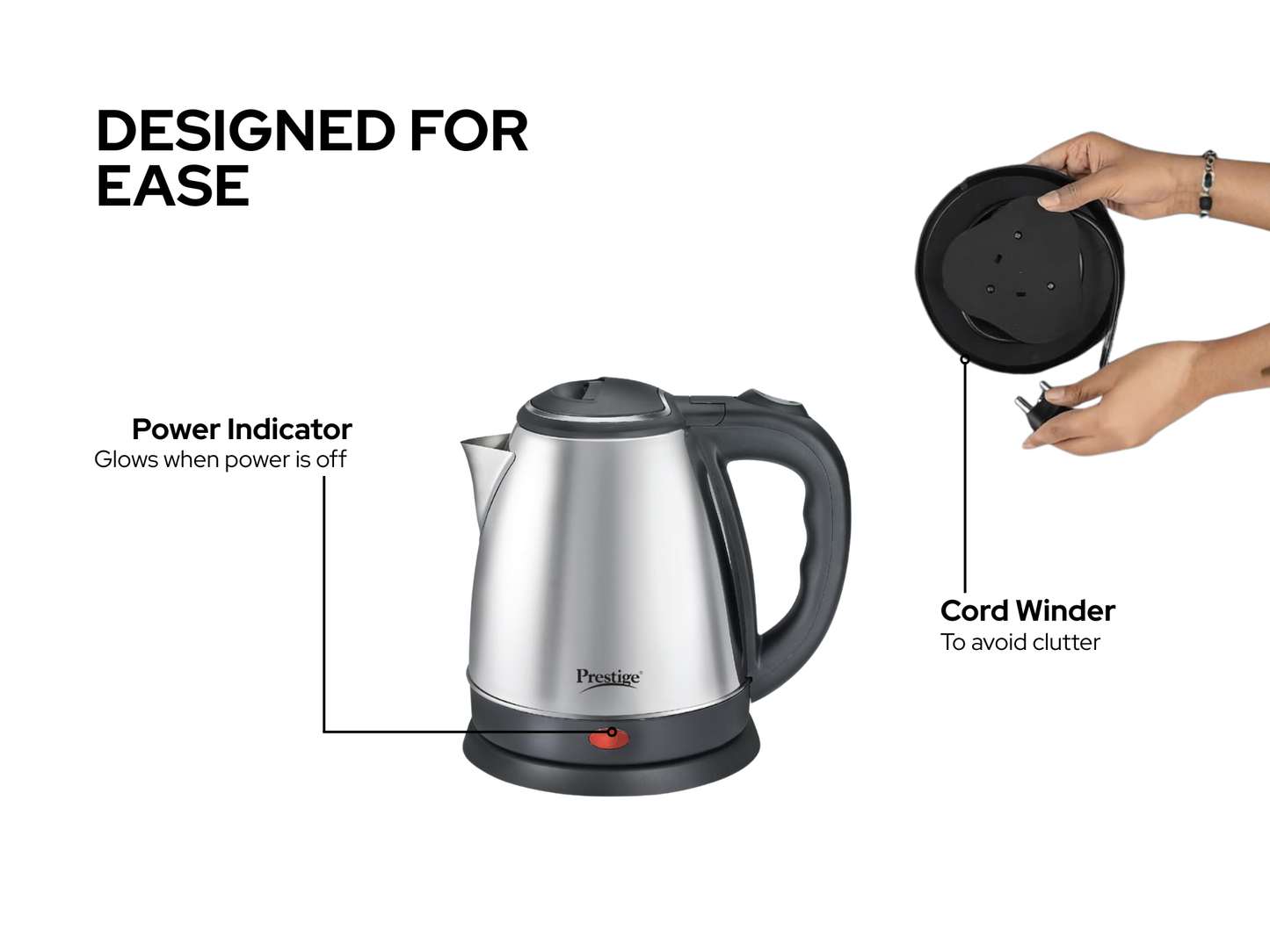 प्रेस्टीज 1.5 लीटर | स्टेनलेस स्टील इलेक्ट्रिक केतली | स्वचालित कट-ऑफ और सिंगल-टच ढक्कन लॉकिंग