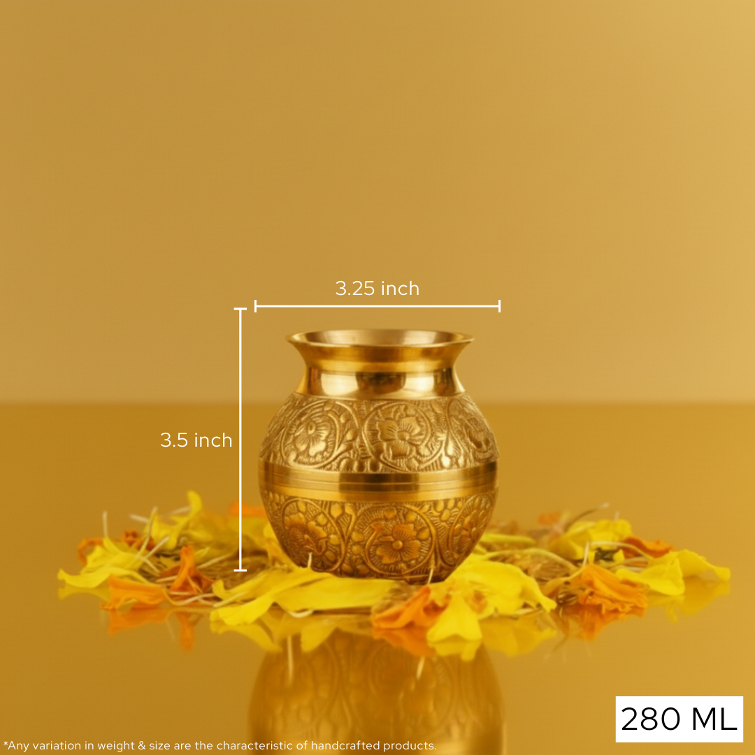 Embossed Pital Kalash | Pure Brass Puja Kalash for Hindu Rituals & Temple Use | 800ml