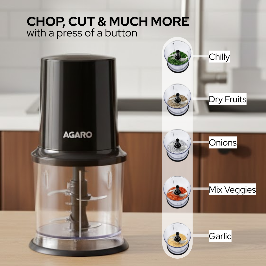 AGARO इलेक्ट्रिक चॉपर, दो स्टेनलेस स्टील ब्लेड के साथ | 500 मिली | 400W