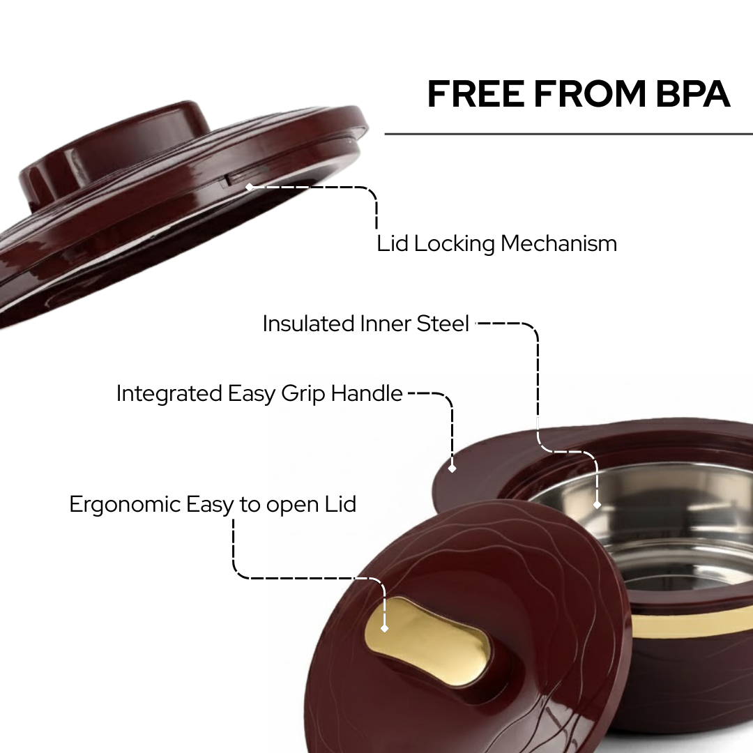 सेलो 3 पीस कैसरोल (500 मिली + 1000 मिली + 1500 मिली) | रोटी, चपाती और चावल के लिए कैसरोल सेट | डबल वॉल्ड, इंसुलेटेड