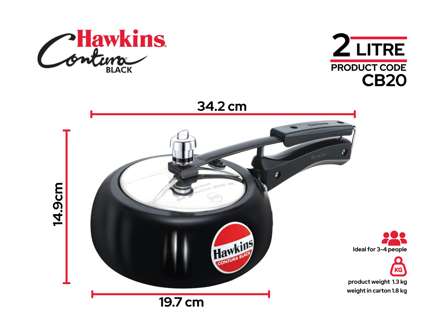 हॉकिन्स कंटूरा प्रेशर कुकर | काला | 2 लीटर