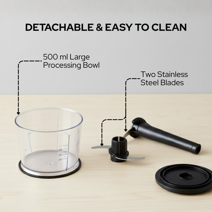 AGARO इलेक्ट्रिक चॉपर, दो स्टेनलेस स्टील ब्लेड के साथ | 500 मिली | 400W