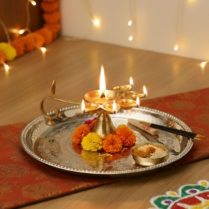 Brass Panch Diya for Puja – Traditional 5-Wick Oil Lamp for Home Temple | Pooja| Navratri