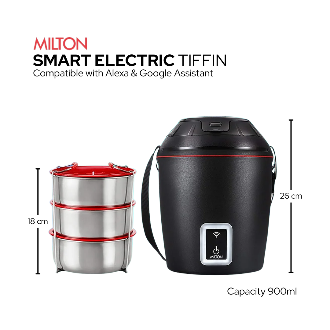 मिल्टन स्मार्ट इलेक्ट्रिक लंच बॉक्स | चलते-फिरते टिफिन को गर्म करने के लिए स्मार्टफोन ऐप का उपयोग करें | 3 यूनिट (प्रत्येक 300 मिलीलीटर)