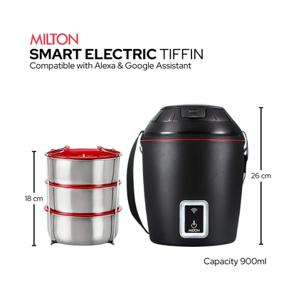 मिल्टन स्मार्ट इलेक्ट्रिक लंच बॉक्स | चलते-फिरते टिफिन को गर्म करने के लिए स्मार्टफोन ऐप का उपयोग करें | 3 यूनिट (प्रत्येक 300 मिलीलीटर)