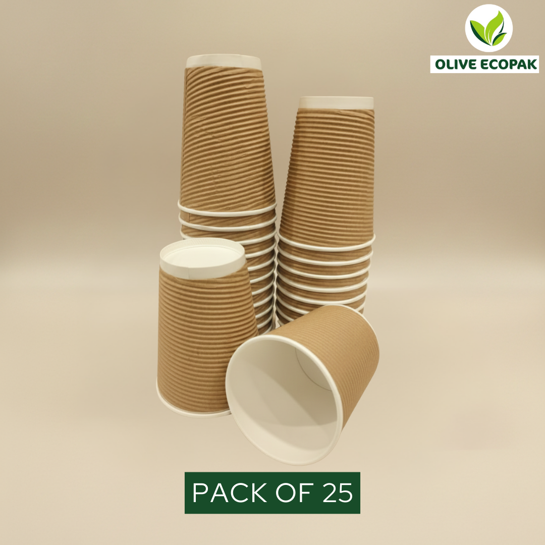 Eco friendly Ripple Paper cups | Pack of 25 | Use for Birthday parties, kitties, home parties | Heat resistant | 360ml without Lid