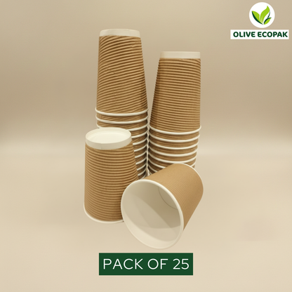 Eco friendly Ripple Paper cups | Pack of 25 | Use for Birthday parties, kitties, home parties | Heat resistant | 360ml without Lid