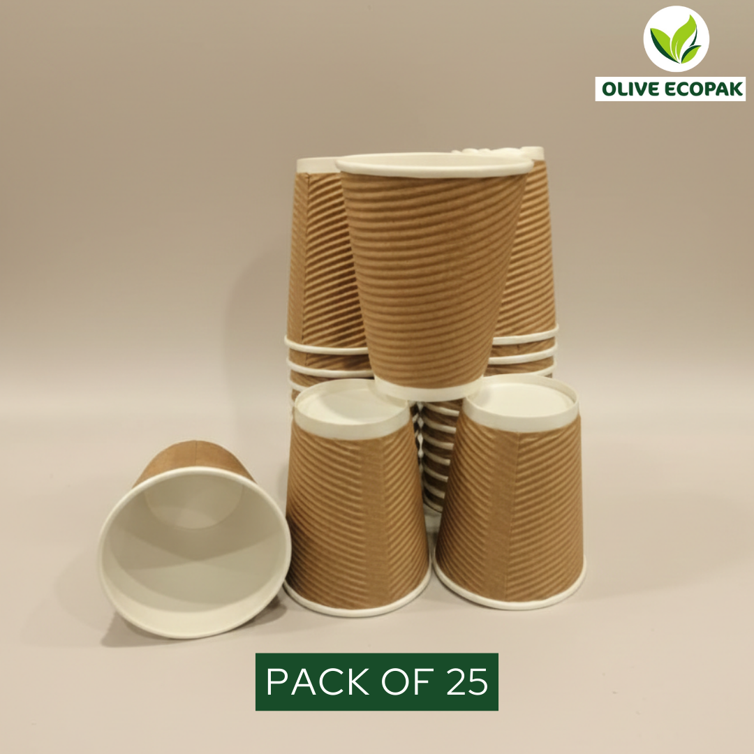 Eco friendly Ripple Paper cups | Pack of 25 | Use for Birthday parties, kitties, home parties | Heat resistant | 250ml without Lid