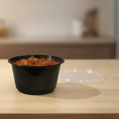 Round Black Plastic Food Container with Clear Lid 500ml | Airtight BPA-Free | Microwave Safe