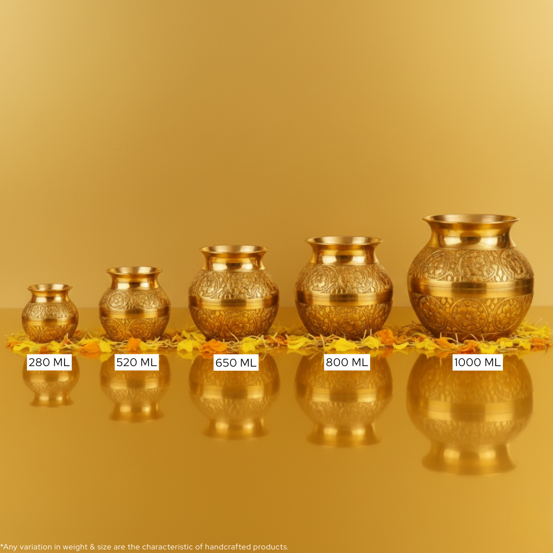 Embossed Pital Kalash | Pure Brass Puja Kalash for Hindu Rituals & Temple Use | 650ml