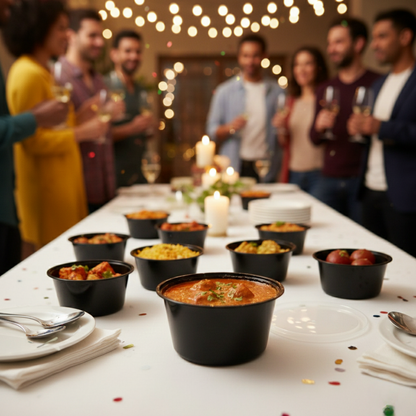 पारदर्शी ढक्कन वाला गोल काला प्लास्टिक खाद्य कंटेनर, 100 मिलीलीटर | वायुरोधी, बीपीए-मुक्त | माइक्रोवेव सुरक्षित