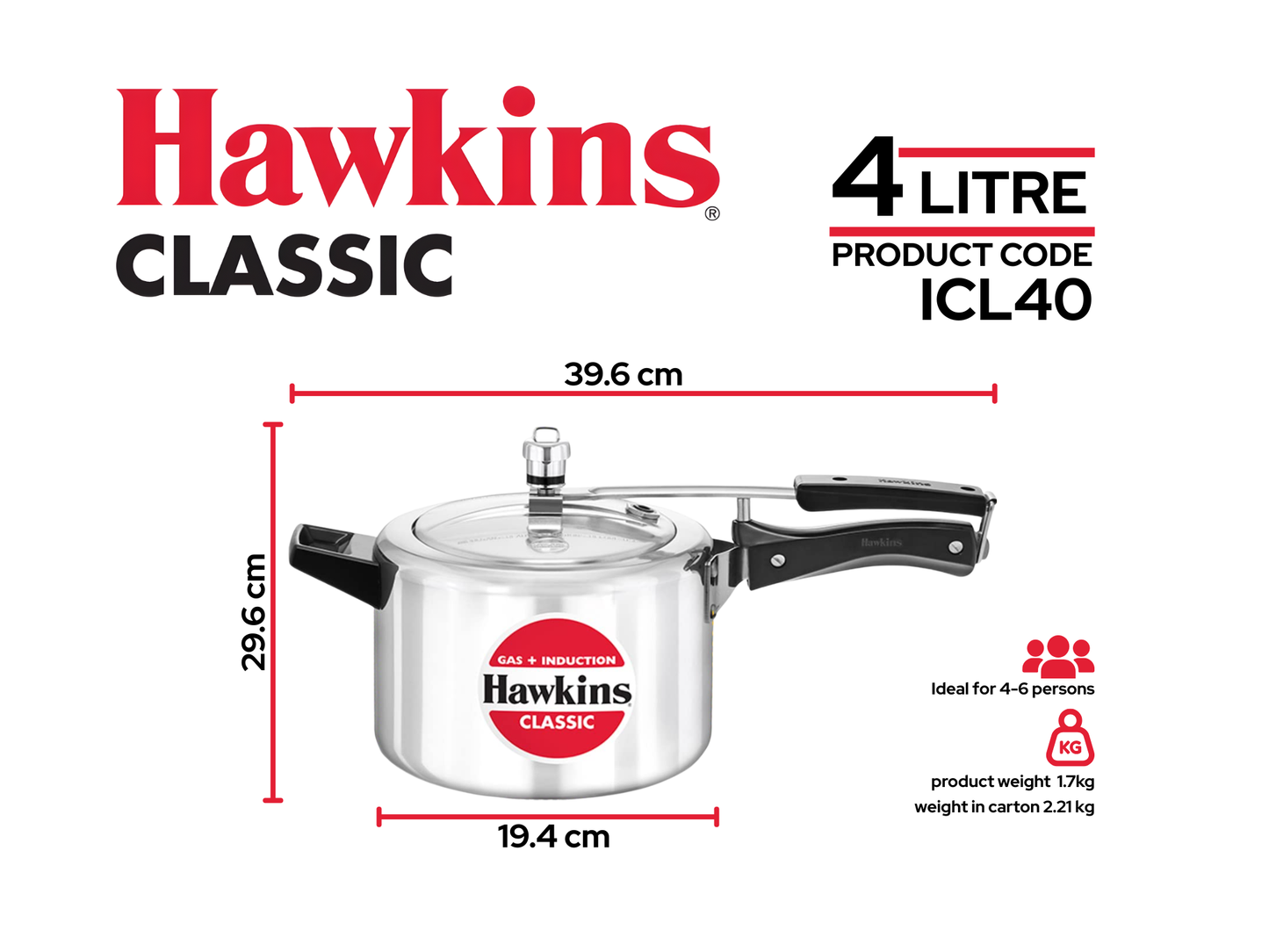 हॉकिन्स एल्युमिनियम क्लासिक प्रेशर कुकर, सर्वश्रेष्ठ इनर लिड कुकर | 4 लीटर