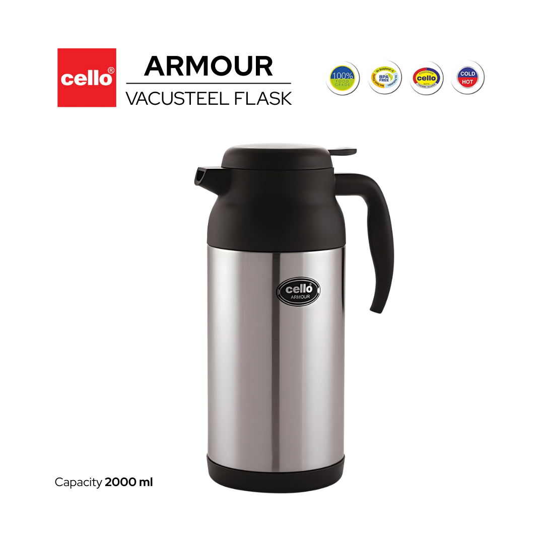 Armour Vacusteel Flask – Black Stainless Steel | Hot & Cold | 2000ml