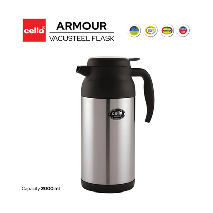 Armour Vacusteel Flask – Black Stainless Steel | Hot & Cold | 2000ml