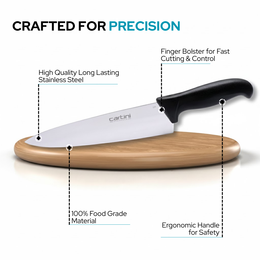 Cartini Classic Chef Knife – Stainless Steel Blade | Black Handle | Professional Kitchen Knife | Ideal for gifting