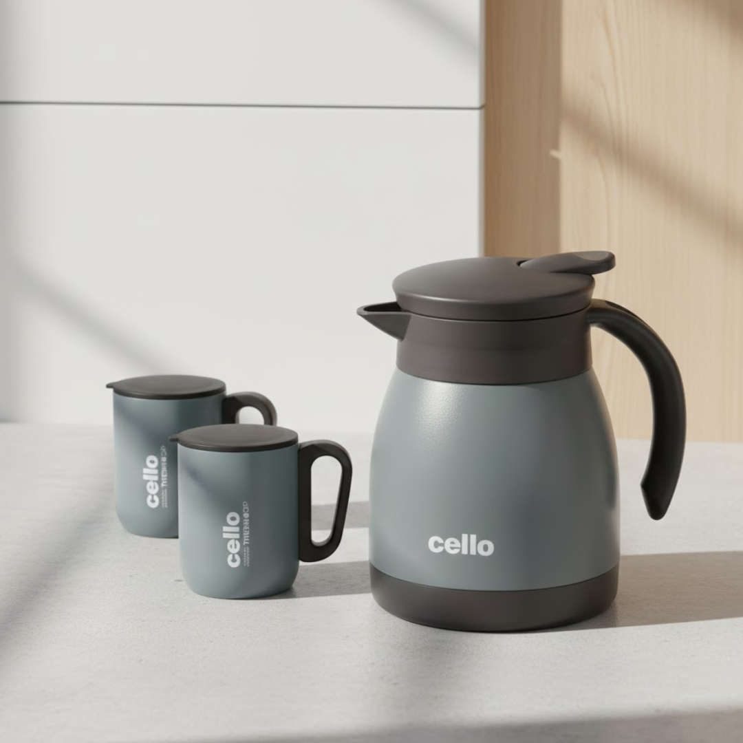 Cello Duro Coffee Style set| Premium Double-Wall Mugs & Carafe | 600 ml | 1 Carafe and 2 Mugs
