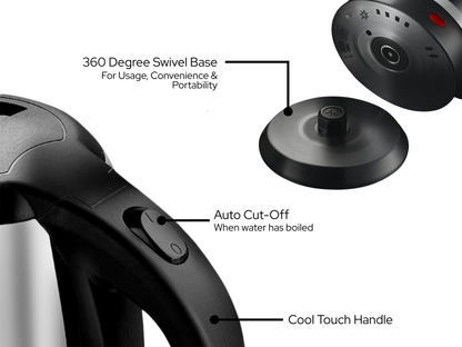 प्रेस्टीज 1.5 लीटर | स्टेनलेस स्टील इलेक्ट्रिक केतली | स्वचालित कट-ऑफ और सिंगल-टच ढक्कन लॉकिंग