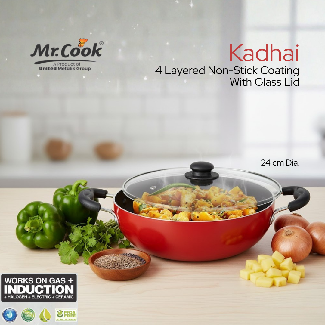 मिस्टर कुक पीएफओए-मुक्त नॉन-स्टिक कढ़ाई (गैस और इंडक्शन के लिए) | आसानी से साफ होने वाली | स्वस्थ खाना पकाने के लिए