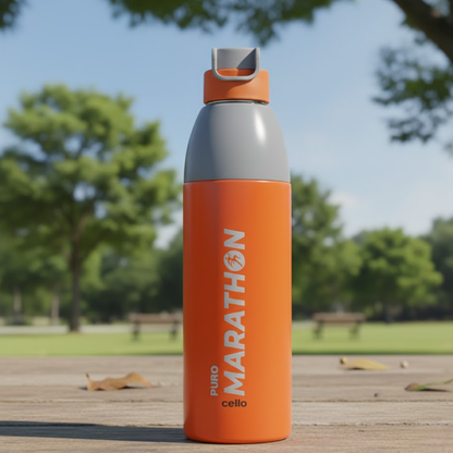 Cello Puro Steel-X Marathon Water Bottle – 680 ml, Orange | Insulated | Easy to carry with wrist belt option