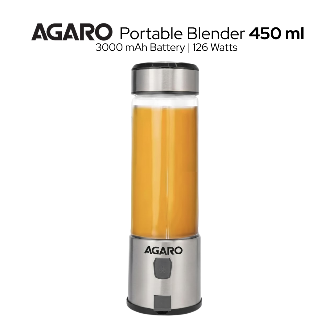 AGARO Portable Blender 450ml | Rechargeable Smoothie & Juice Maker | 3000mAh | 126W