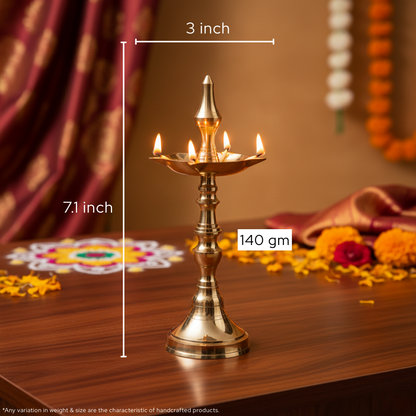 Pure Brass Kerala Panch Jyoti Diya | 7.1 Inch Length | 3 Inch Width | 140 GM | for Home Temple & Puja